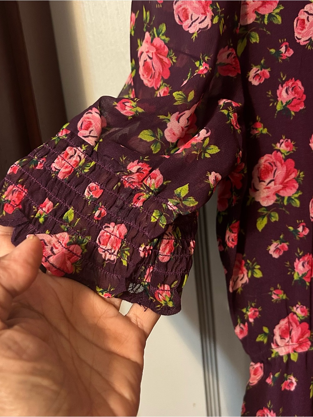 Betsey Johnson Romantic Floral Roses Maxi Dress Burgundy Pink Cottagecore Boho L - Picture 7 of 16